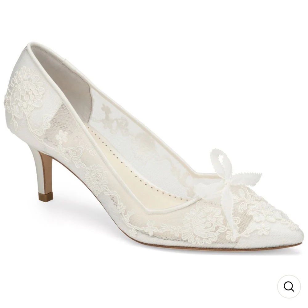 Bella Belle Monica Floral Lace Embroidered Ivory Bridal Kitten Heels